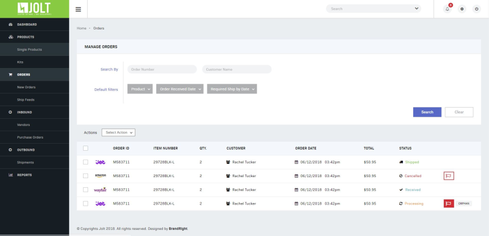 screenshot of Jolt Fulfillment System